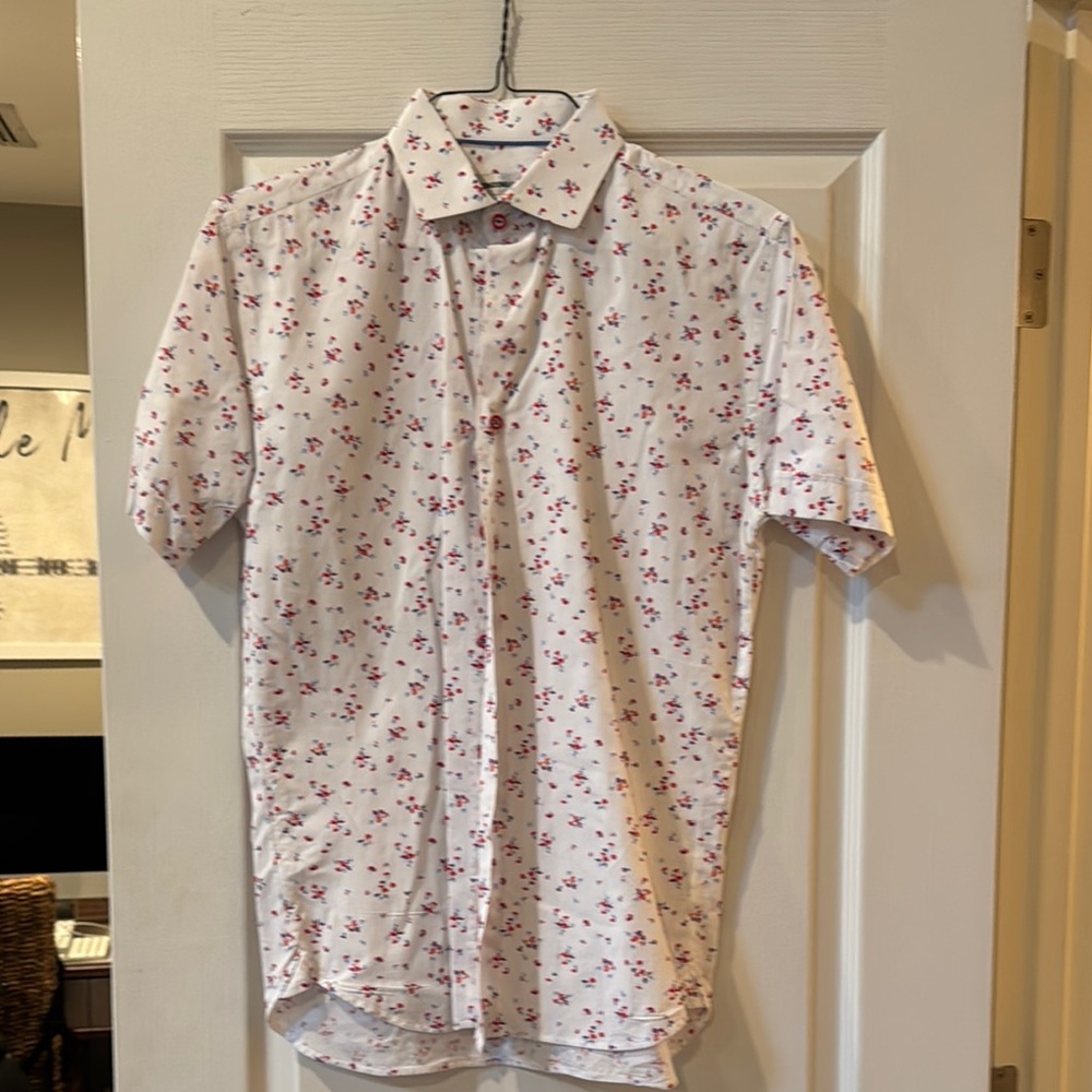 Casual White and Red Floral Button Down Shirt